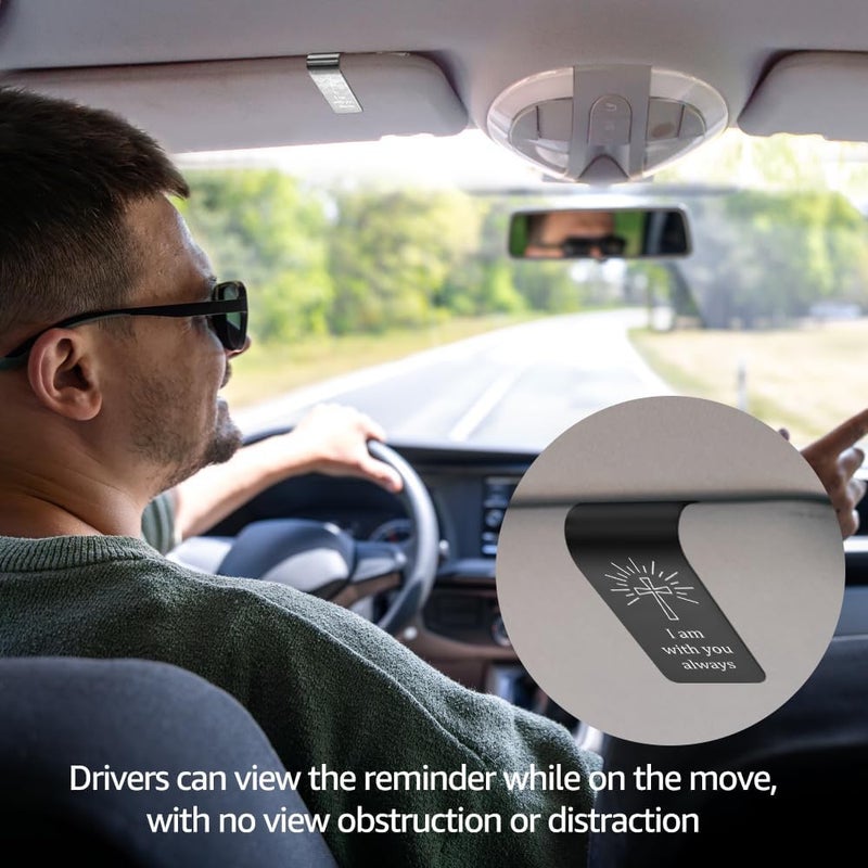 PUVOXHO I Am with You Always Engraved Black Stainless Steel Car Visor Clip, Prayer Cross Sun Visor Clip for Religious Believers, Sweet 16 Gifts, Safe Driving Gifts for New Drivers Family Friend - Image 4
